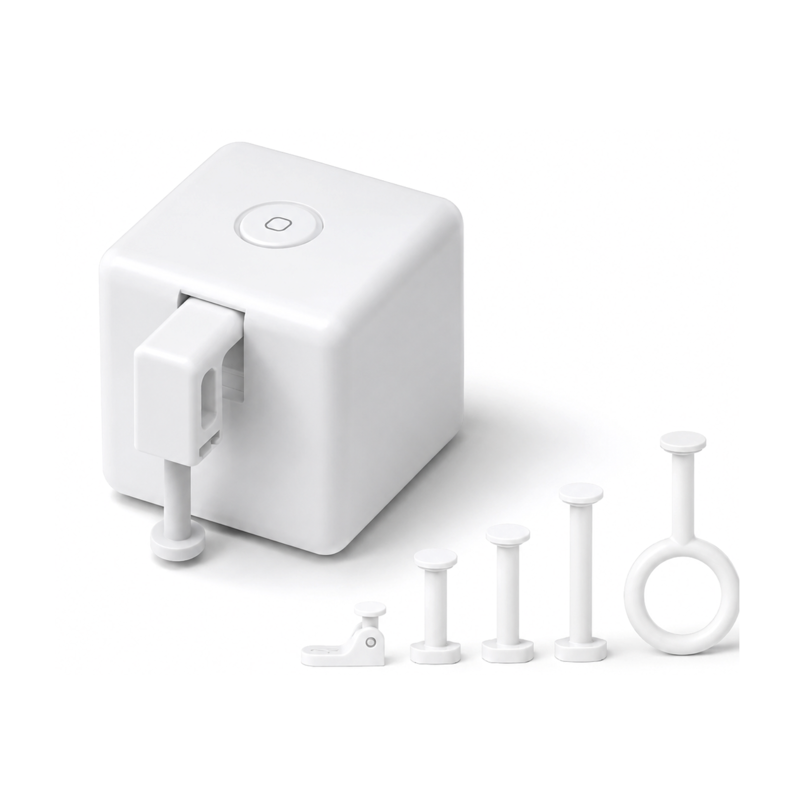 Kit robot bouton ZigBee blanc avec accessoires sur fond blanc