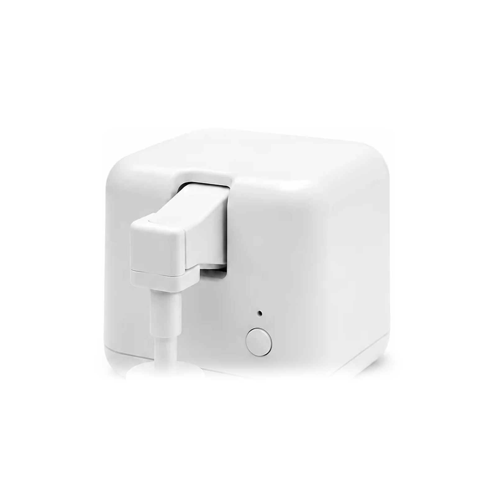 D?tail du bras poussoir du robot bouton Bluetooth Neobutton sur fond blanc