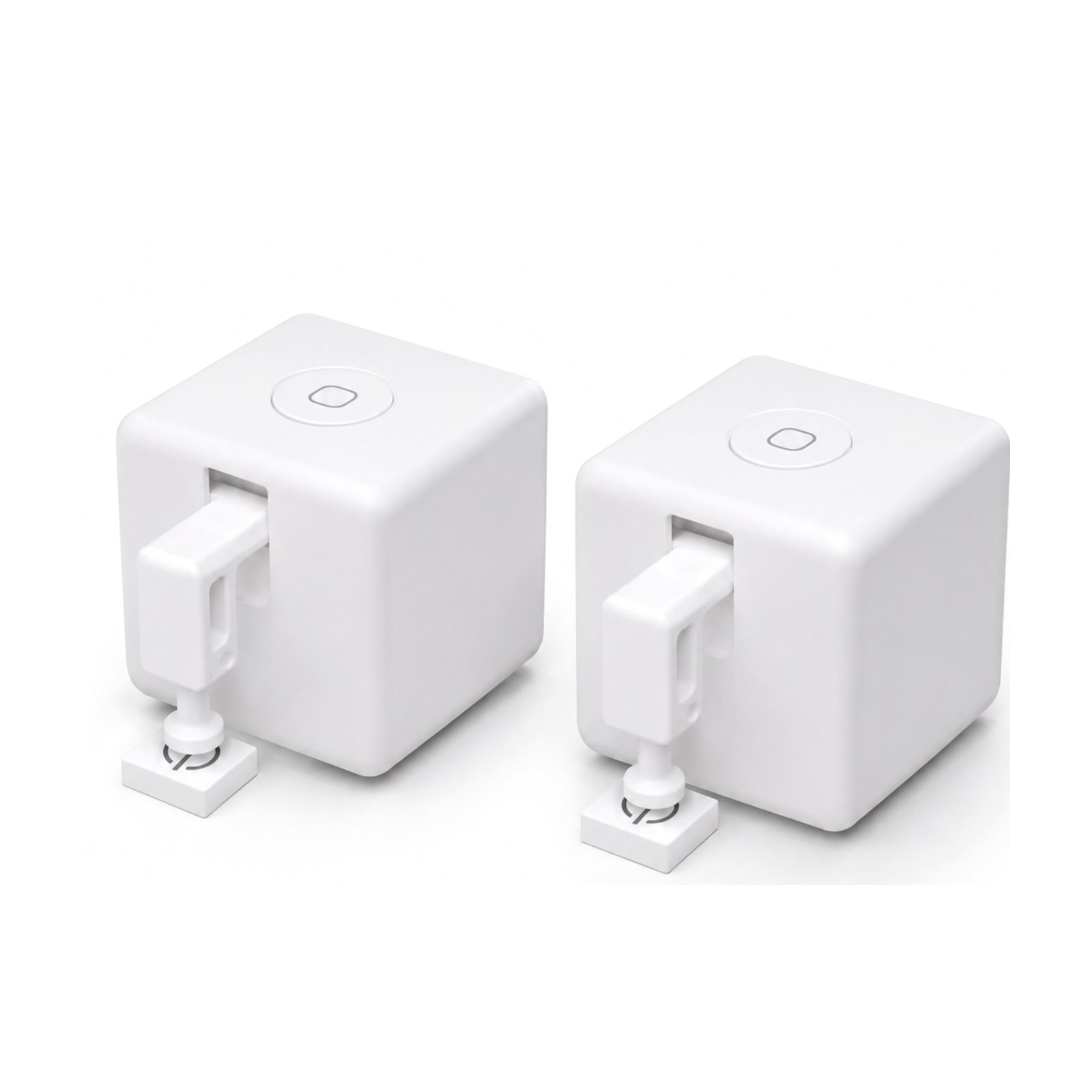 Deux robots bouton ZigBee blancs sur fond blanc
