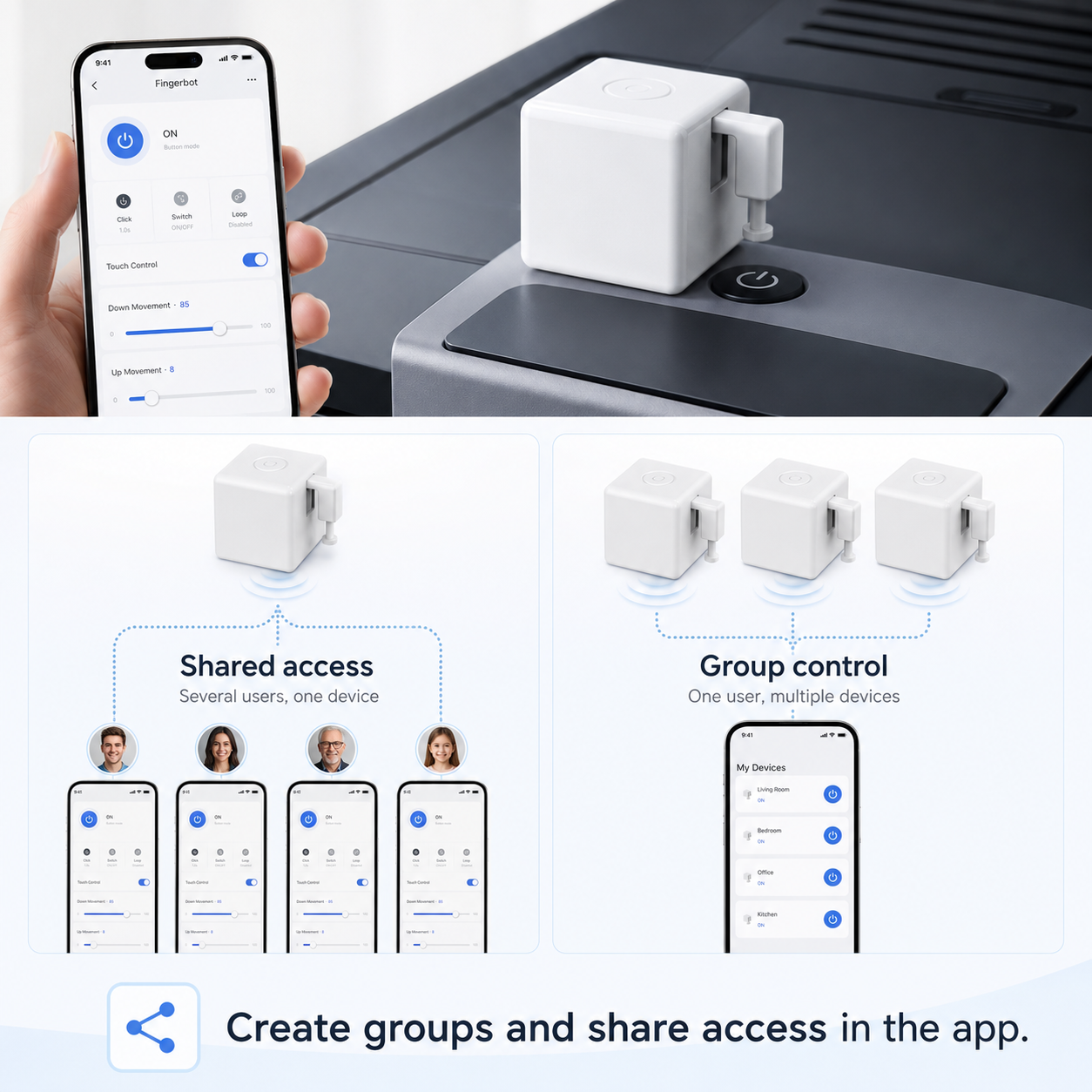 Shared family control visual for smart button robot app