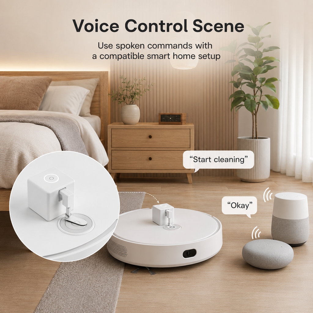 Voice control scene for smart button robot without assistant branding