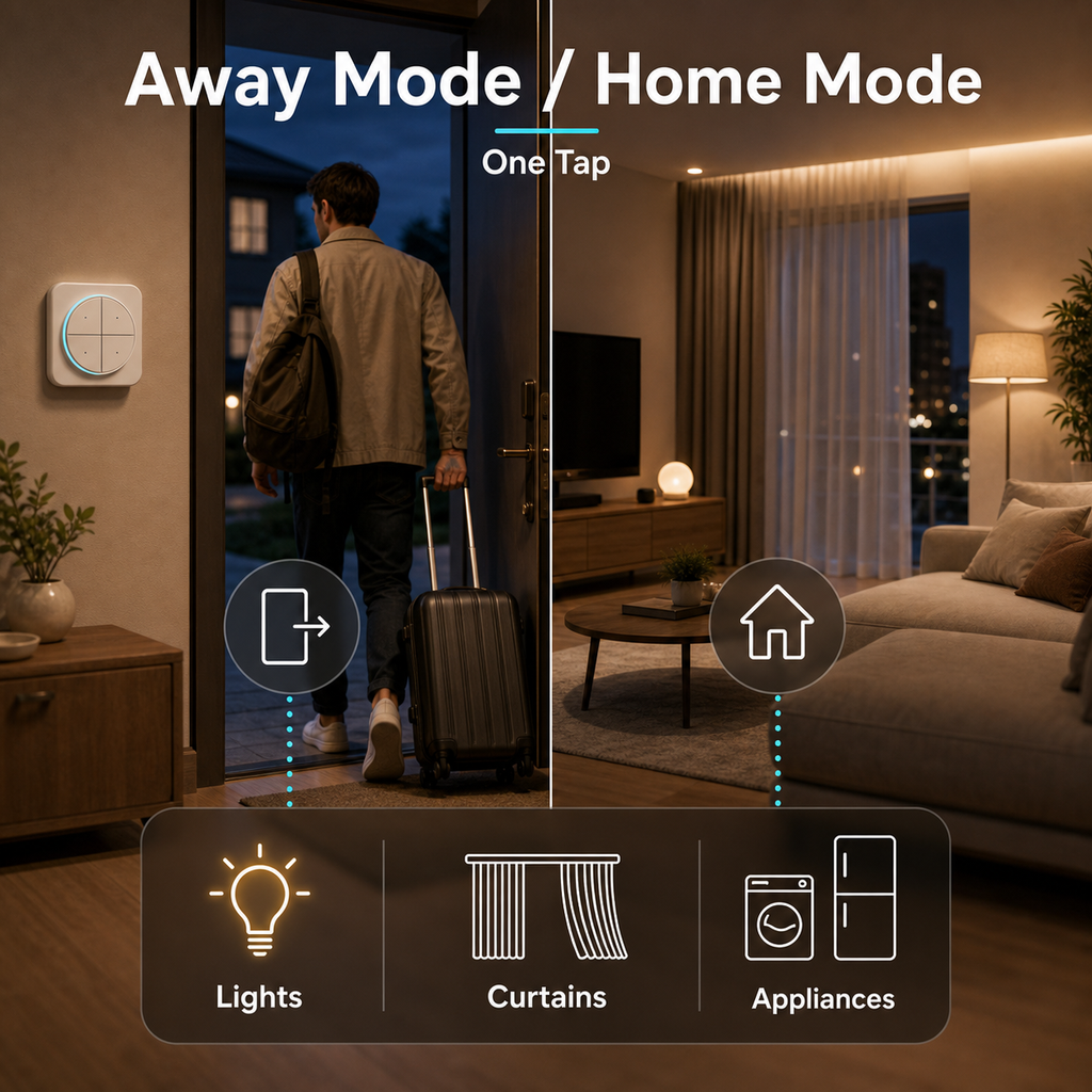 NéoButton Orb 4-en-1 Pro away mode and home mode scenes