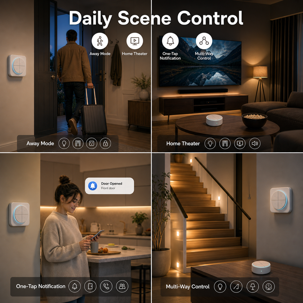 NéoButton Orb 4-en-1 Pro daily scene control examples