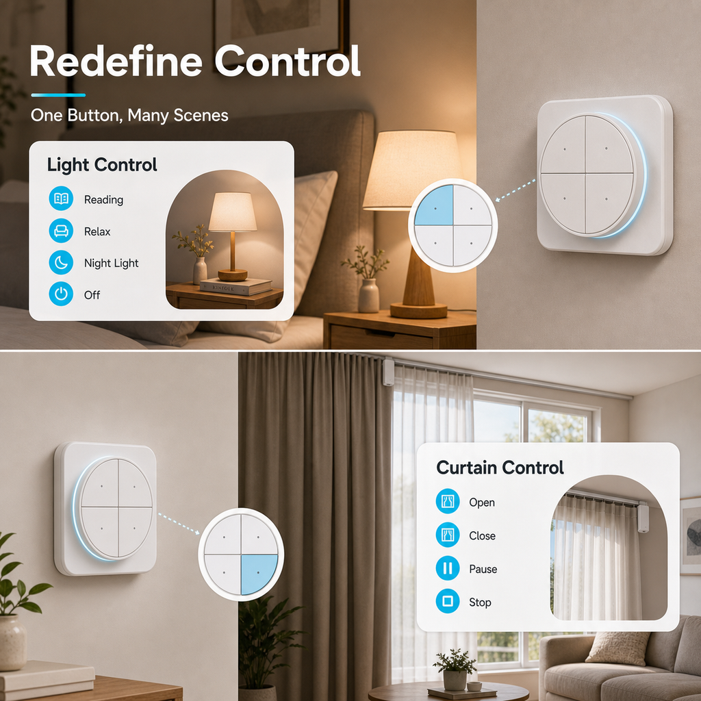 NéoButton Orb 4-en-1 Pro light and curtain control scenes