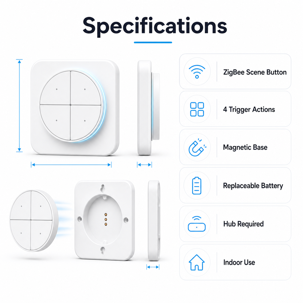 NéoButton Orb 4-en-1 Pro specifications ZigBee scene button