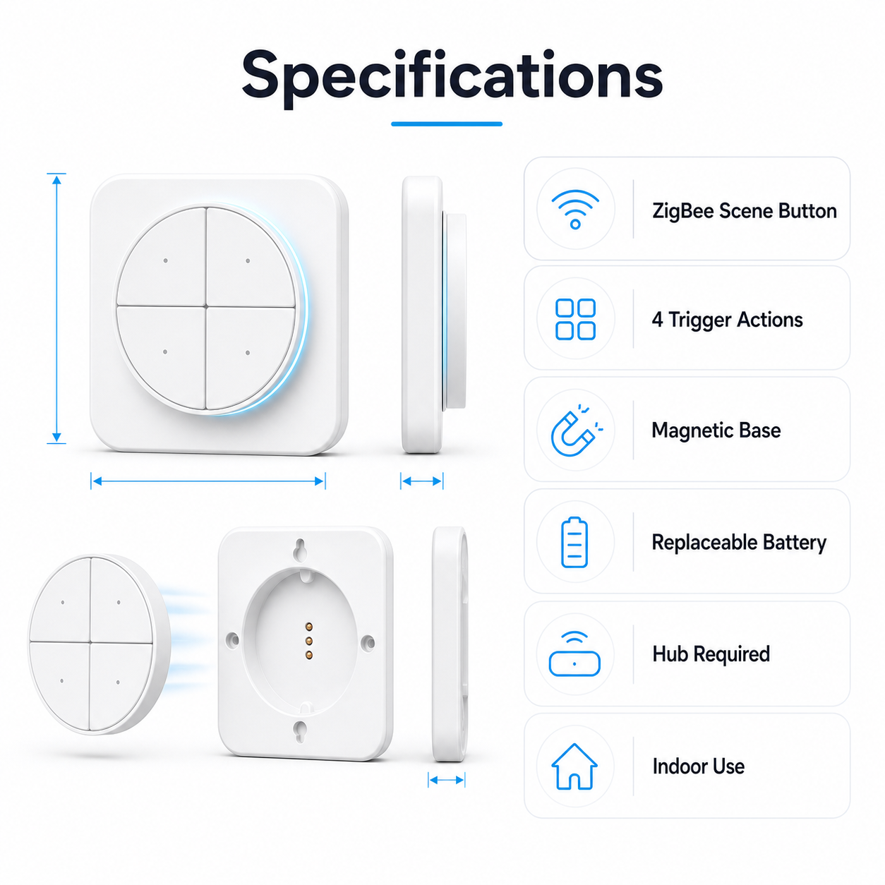 NéoButton Orb 4-en-1 Pro specifications ZigBee scene button