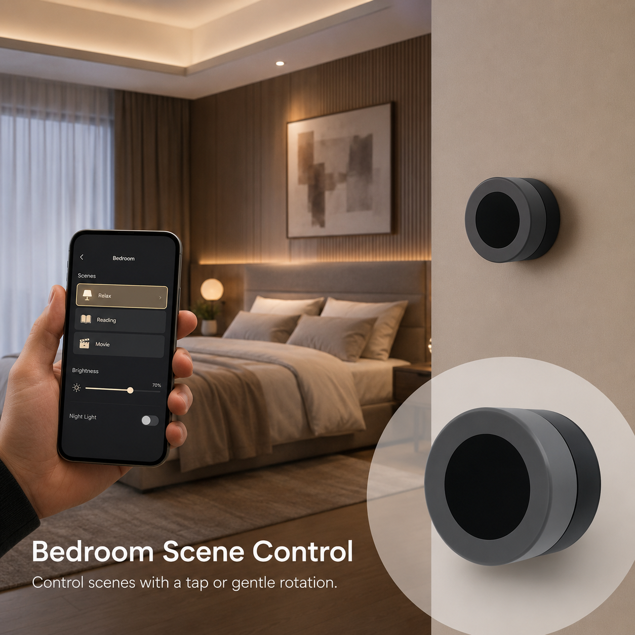 Bedroom scene mode control using smart knob button