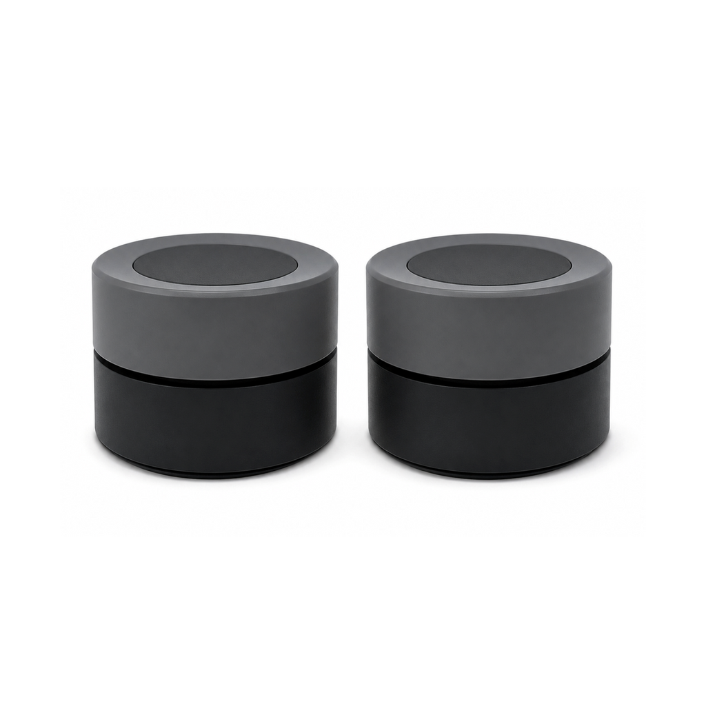 Deux boutons de scène ZigBee gris et noirs sur fond blanc