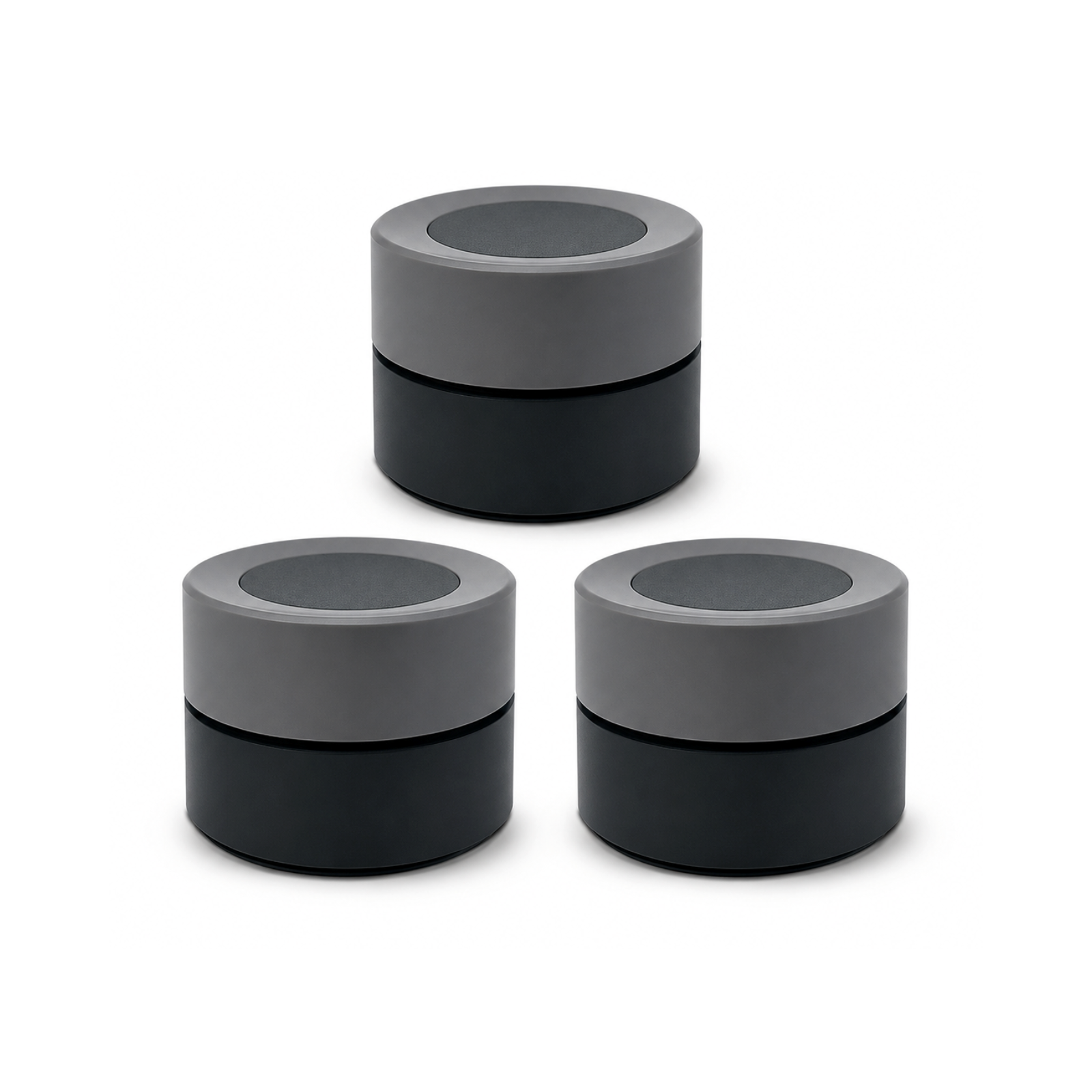 Trois boutons de scène ZigBee gris et noirs sur fond blanc