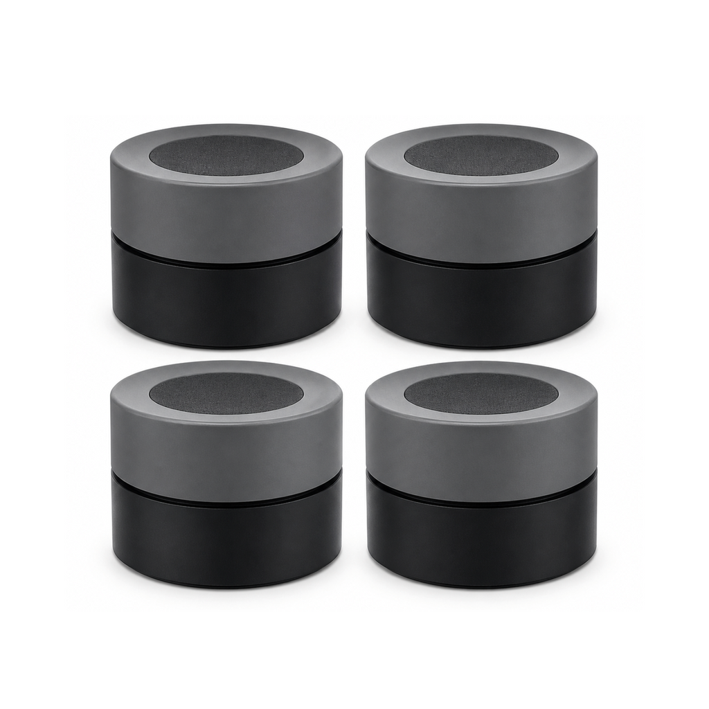 Quatre boutons de scène ZigBee gris et noirs sur fond blanc