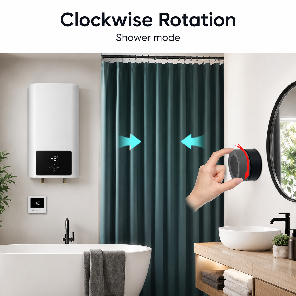 Clockwise rotation shower mode control for smart knob button
