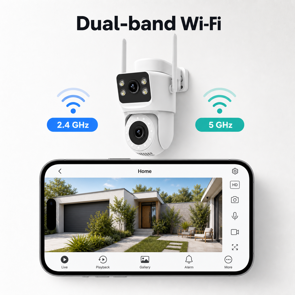 Dual-band WiFi connection visual for outdoor camera
