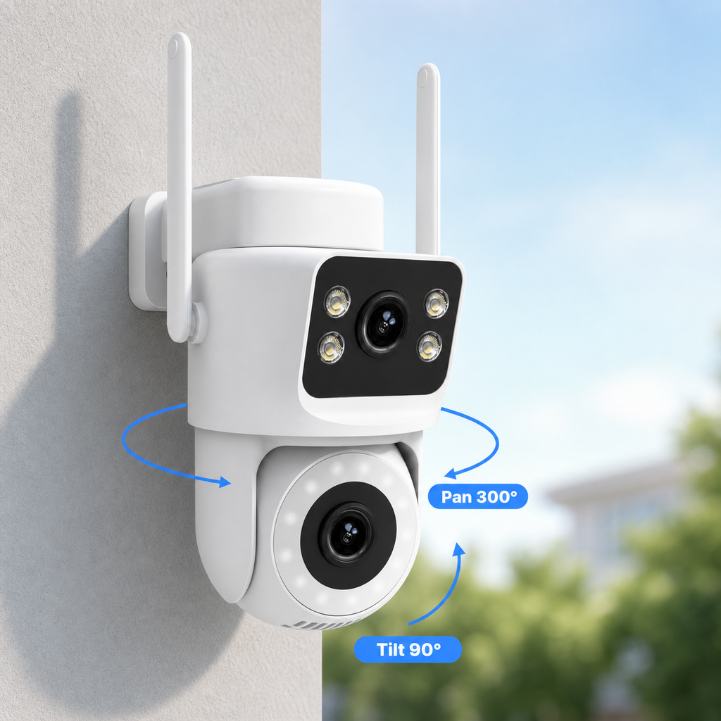 Wall-mounted pan and tilt view for outdoor WiFi camera