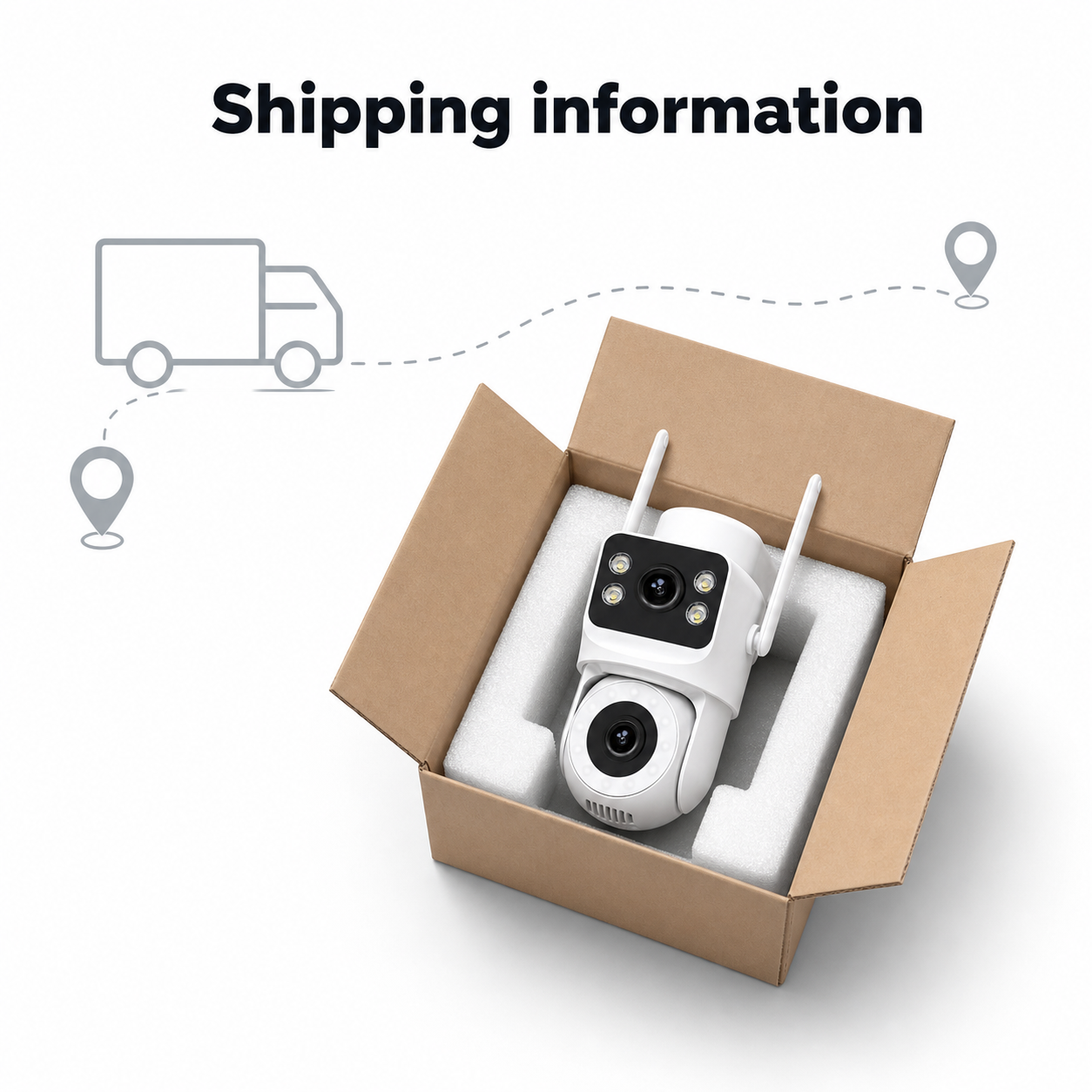 Shipping information visual for outdoor camera product