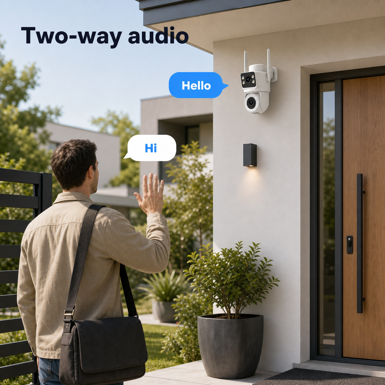 Two-way audio scene for outdoor WiFi security camera