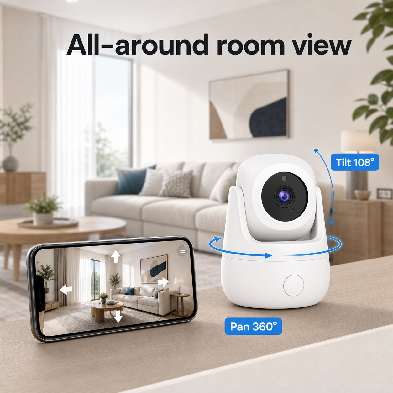All-around room view feature for indoor WiFi camera
