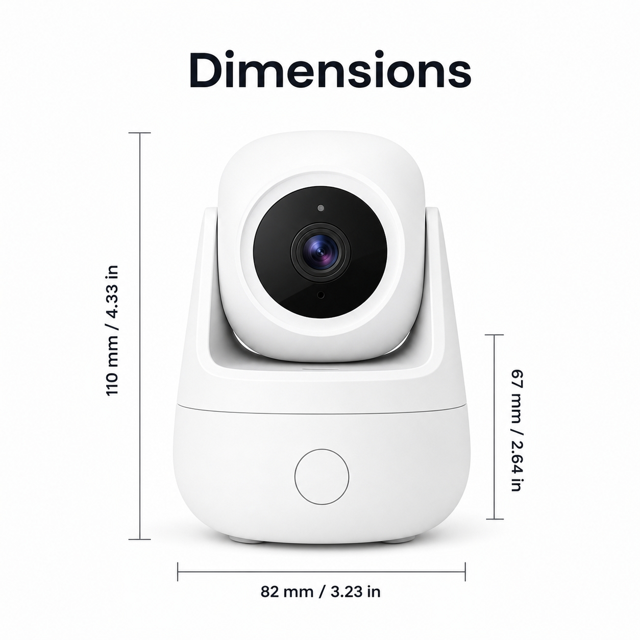 Dimensions diagram for white indoor WiFi camera
