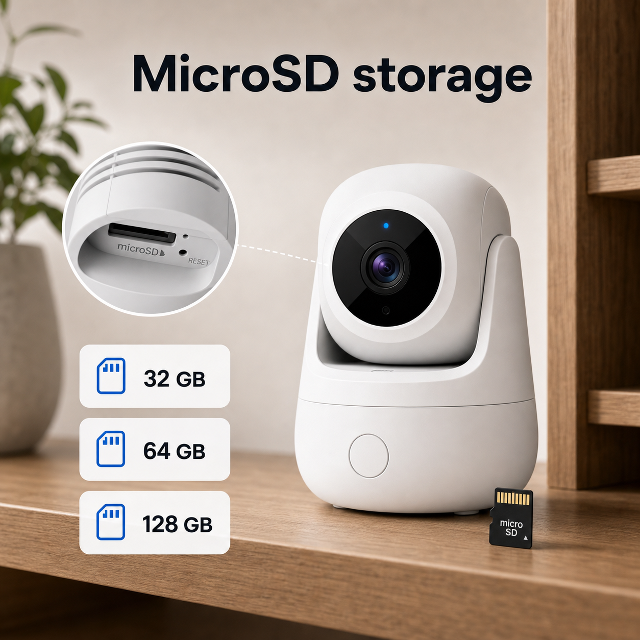 MicroSD storage options for indoor WiFi camera