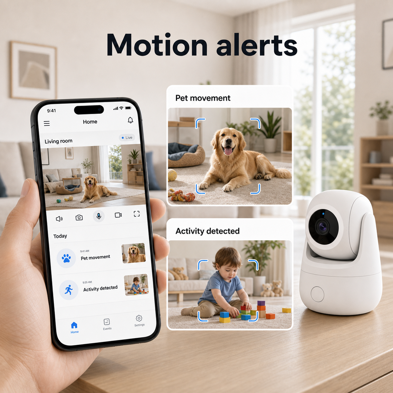 Motion alerts overview for indoor WiFi camera