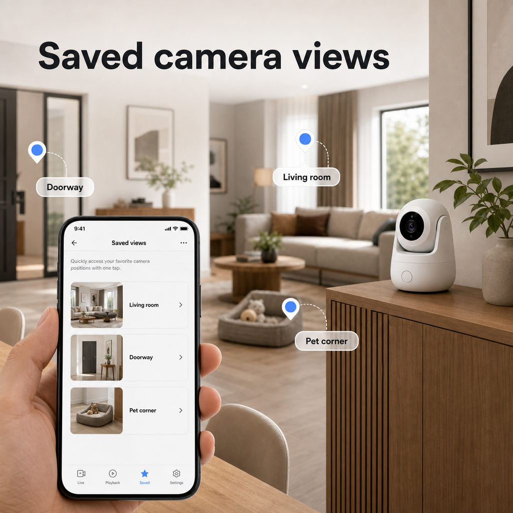 Saved camera views in app for indoor WiFi camera