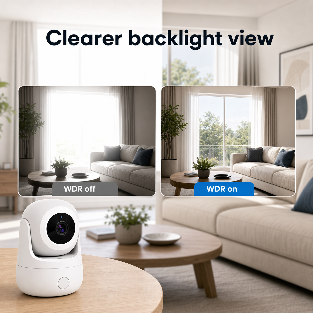 WDR clearer backlight view comparison for indoor WiFi camera