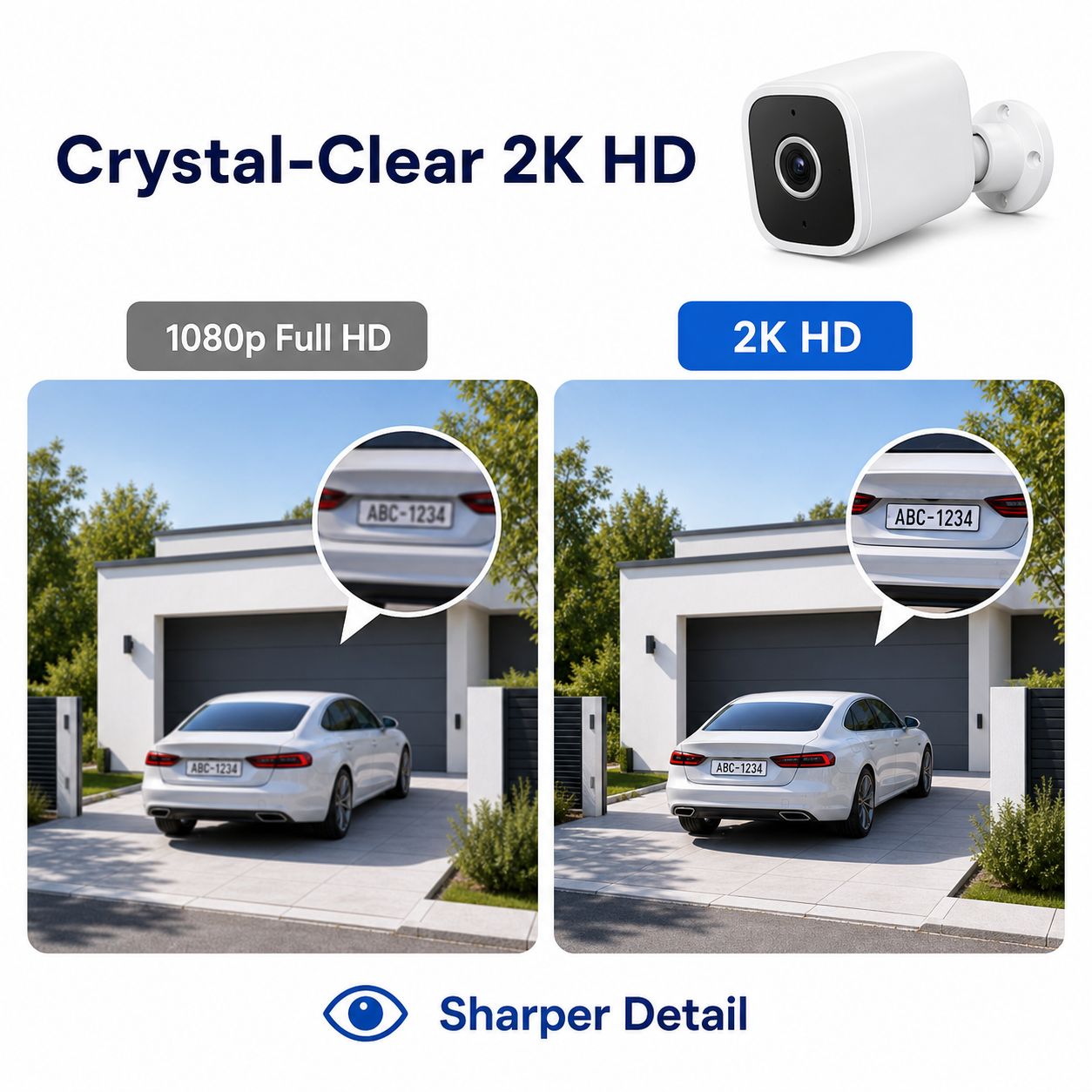 Driveway detail comparison showing 2K clarity for outdoor camera