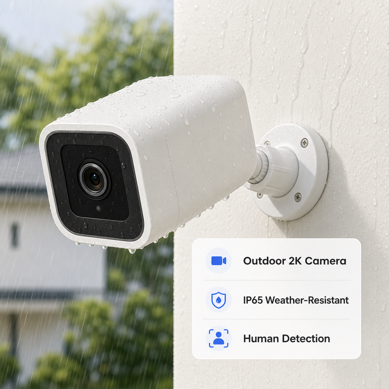 Studio packshot of outdoor 2K IP65 Wi-Fi security camera