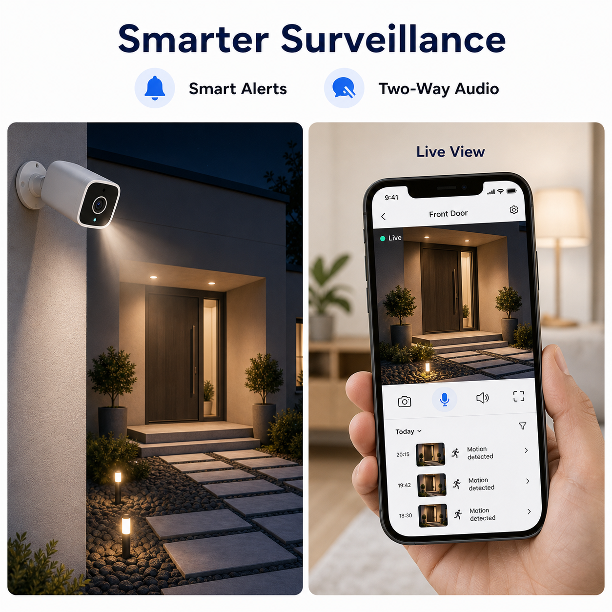 Smart alerts and live view app visual for outdoor Wi-Fi camera