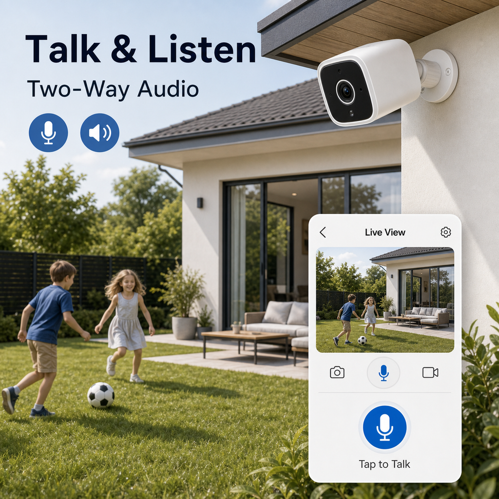 Talk and listen app control visual for outdoor 2K camera