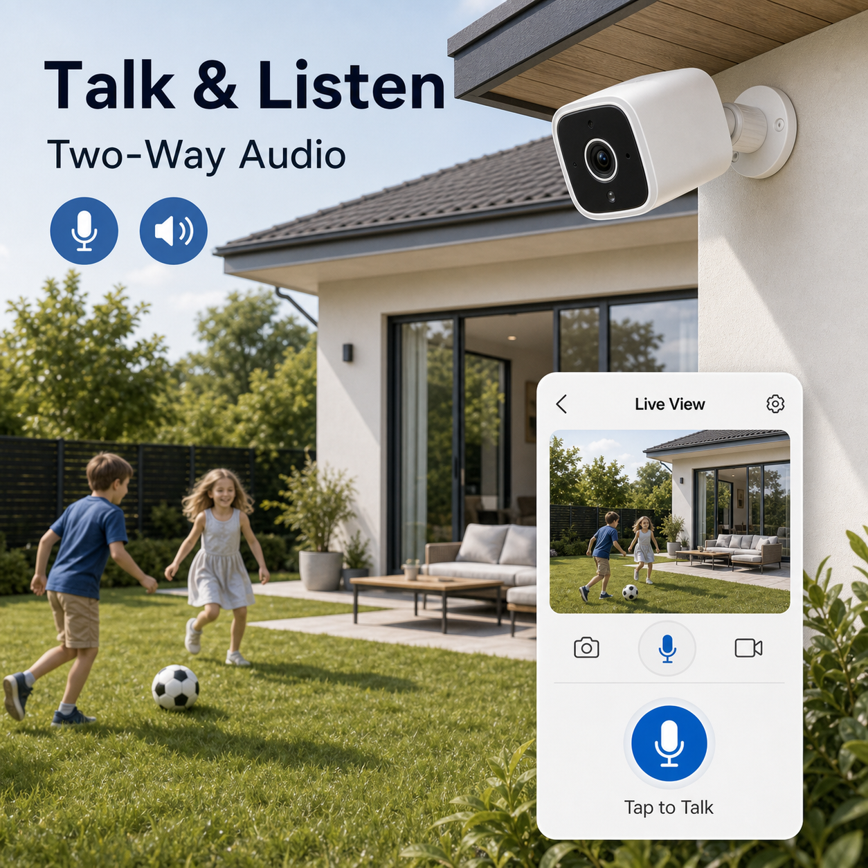 Talk and listen app control visual for outdoor 2K camera