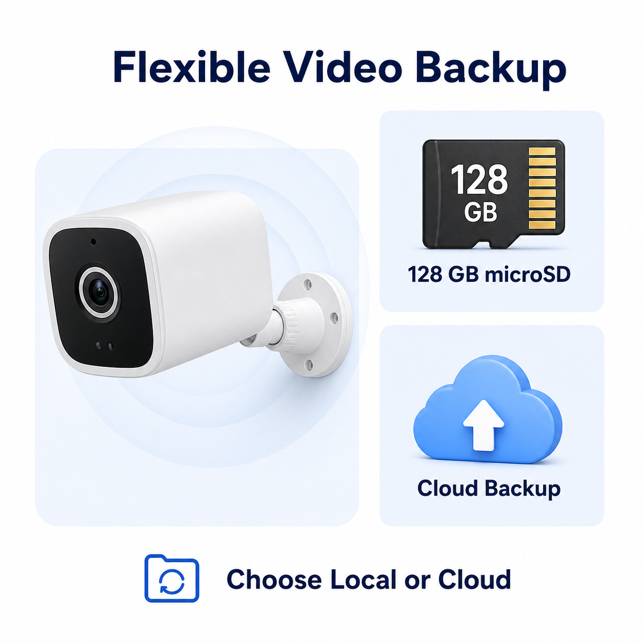 Flexible video backup options with microSD and cloud for outdoor camera