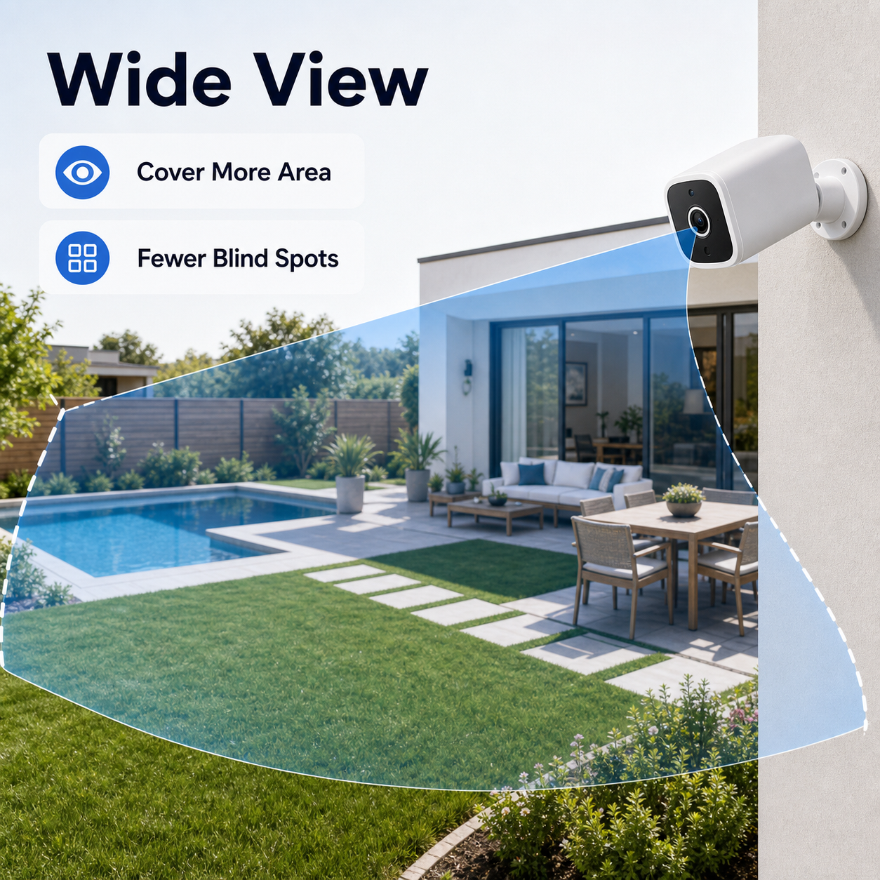 Wide view coverage visual for outdoor 2K security camera