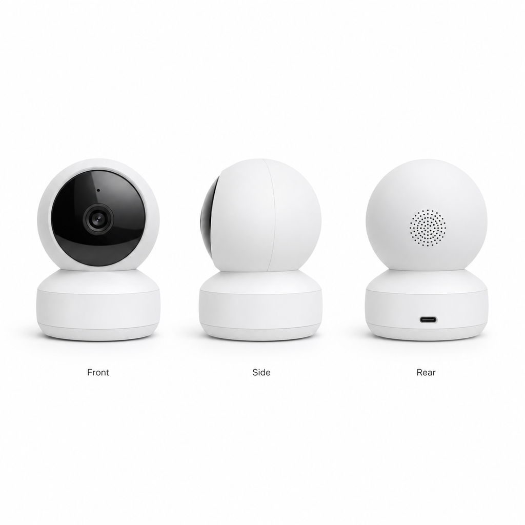 Front side and rear views of NéoCam Pan Comfort camera