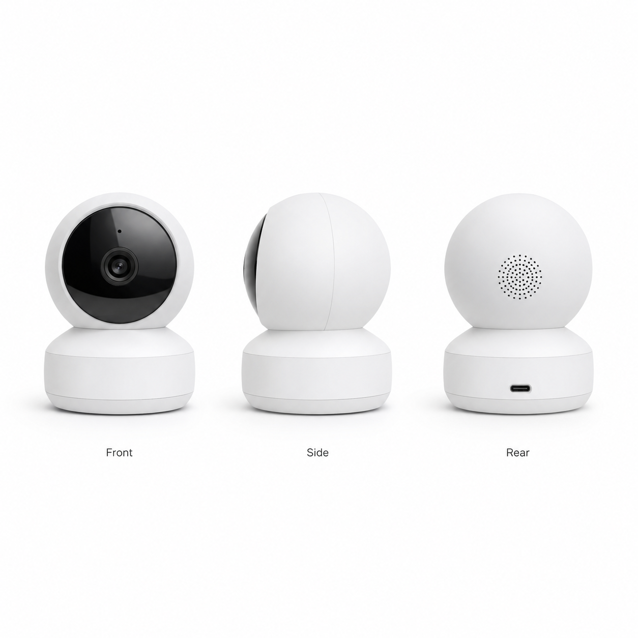Front side and rear views of NéoCam Pan Comfort camera