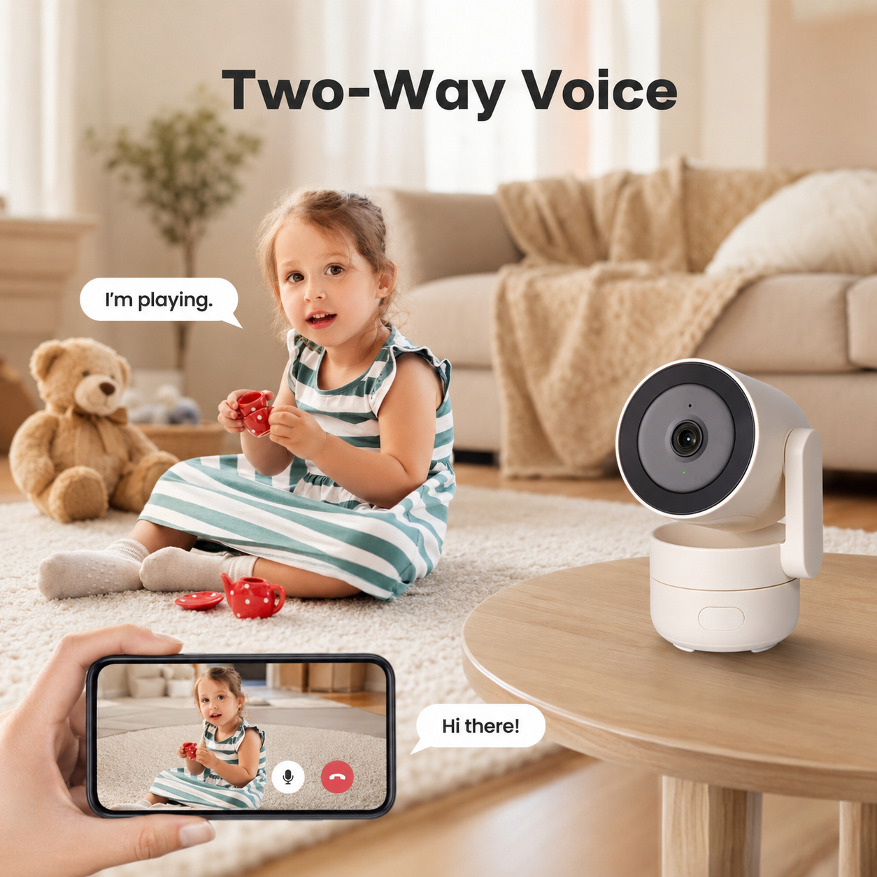 Two-way voice intercom scene for indoor camera