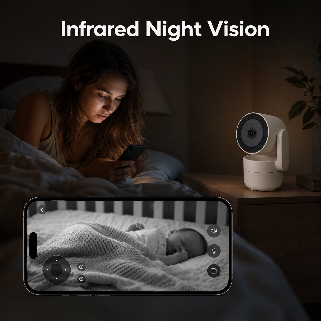 Infrared night vision scene for indoor camera