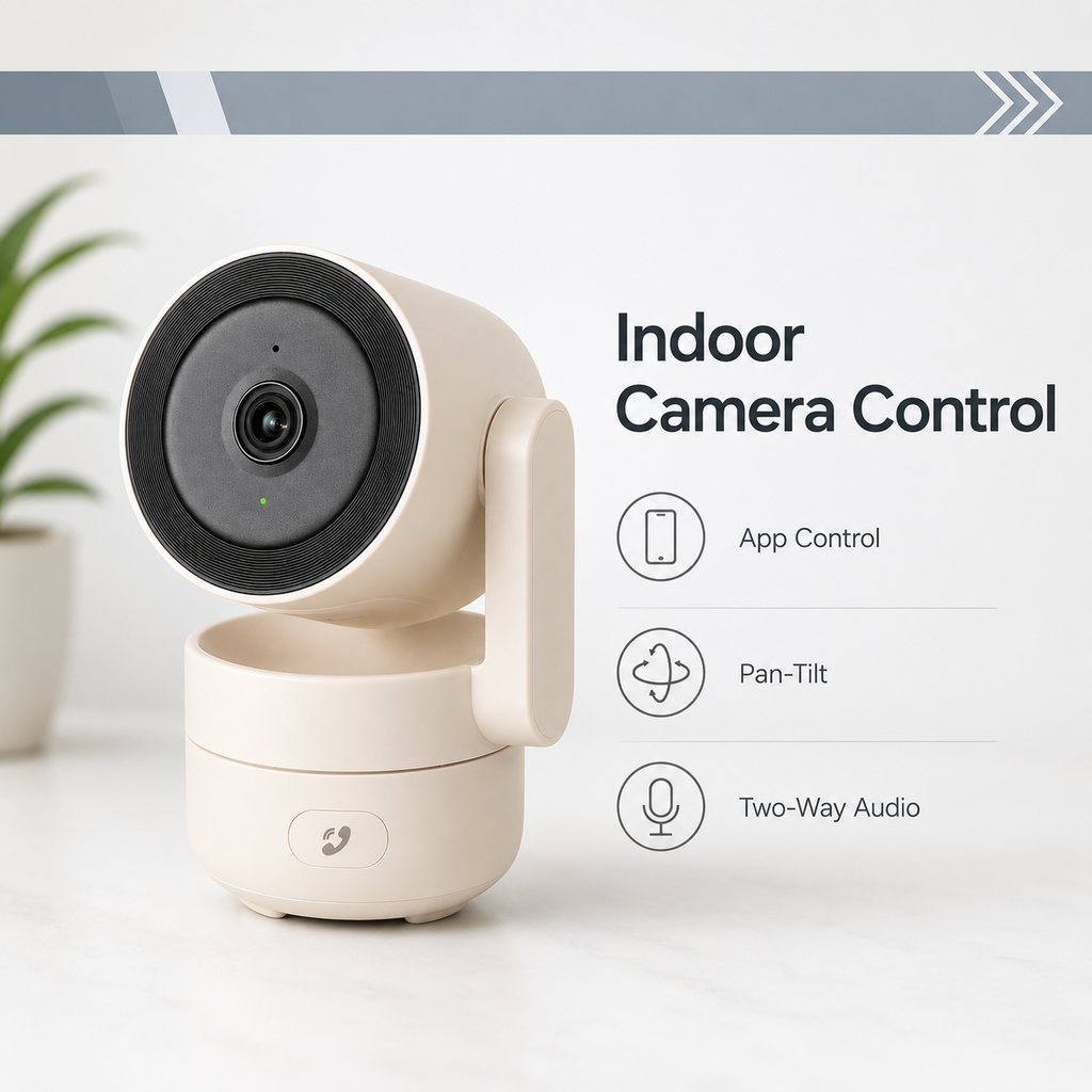 Indoor camera control feature card with generic icons