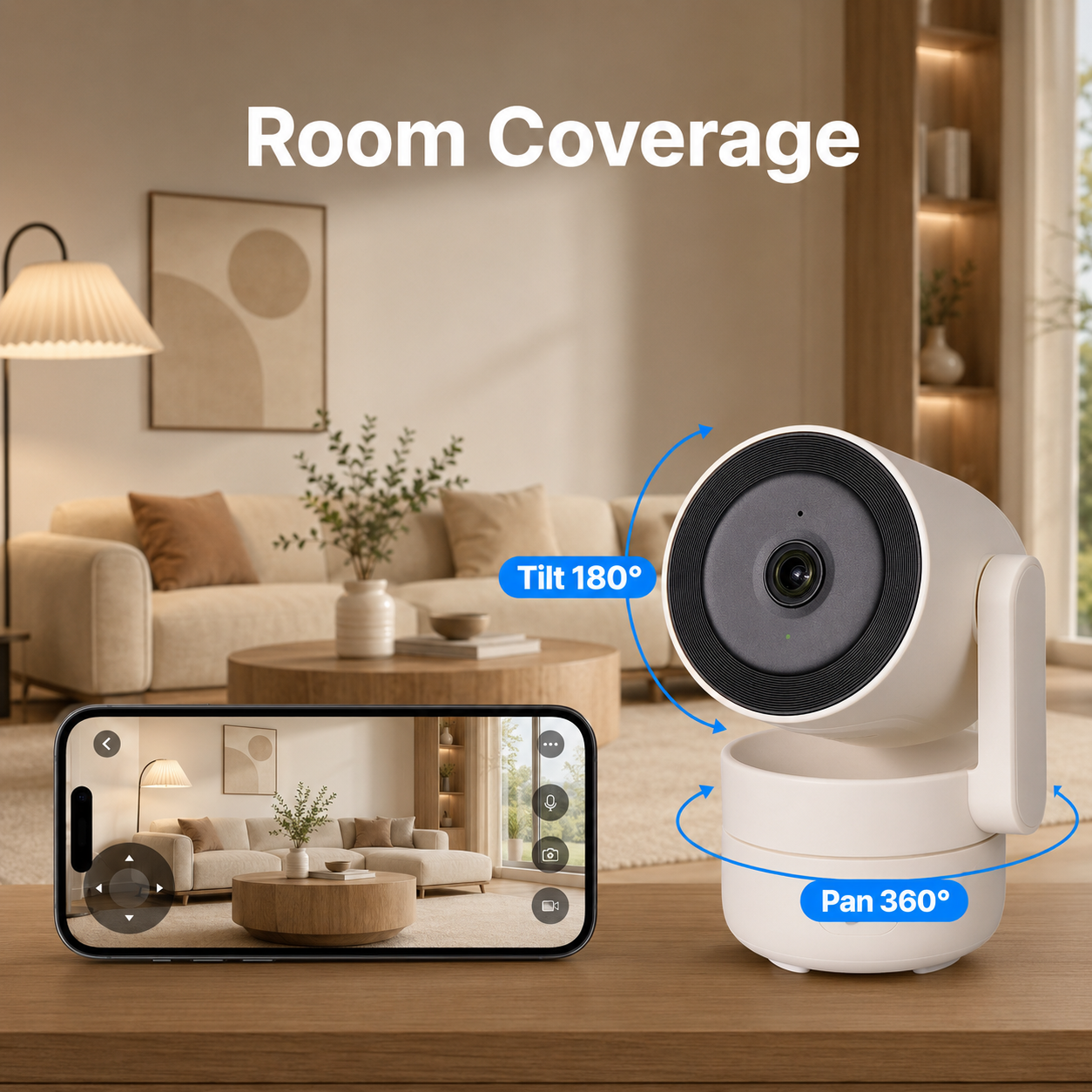 Pan and tilt room coverage with phone preview
