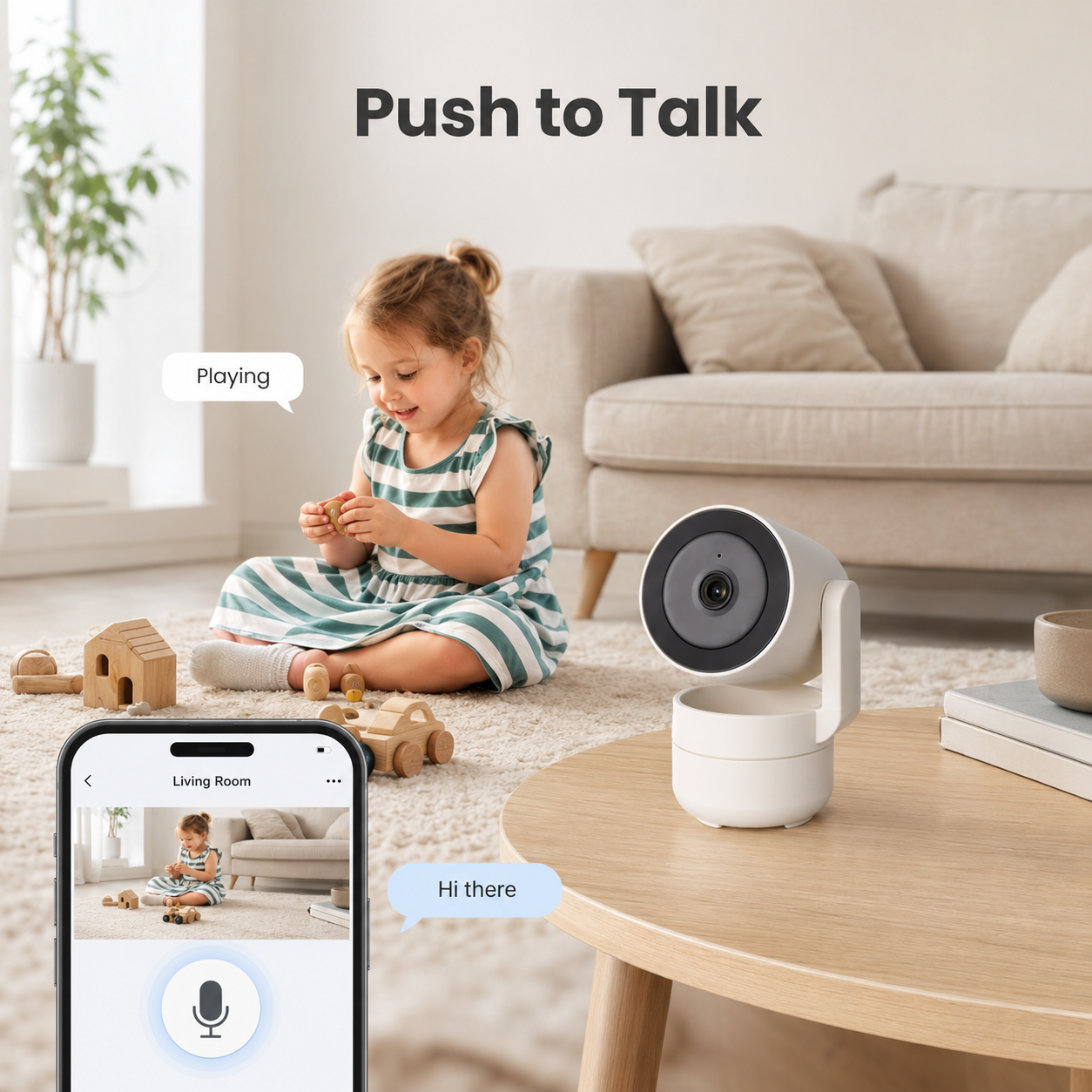 Push to talk intercom visual for indoor camera