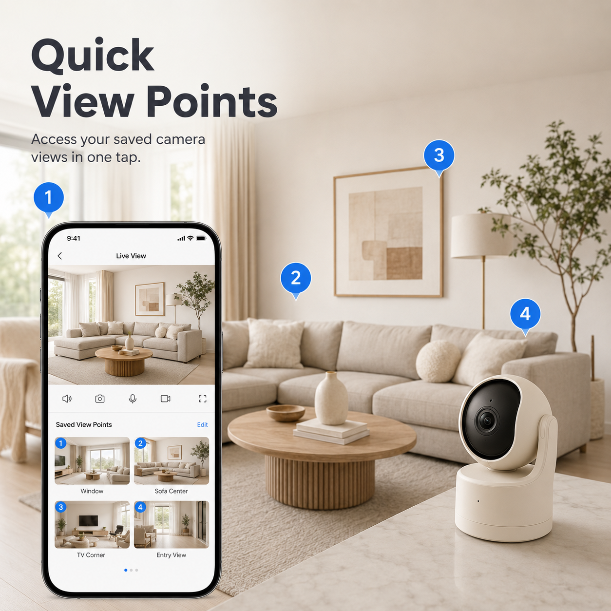 Quick view points app visual for indoor camera
