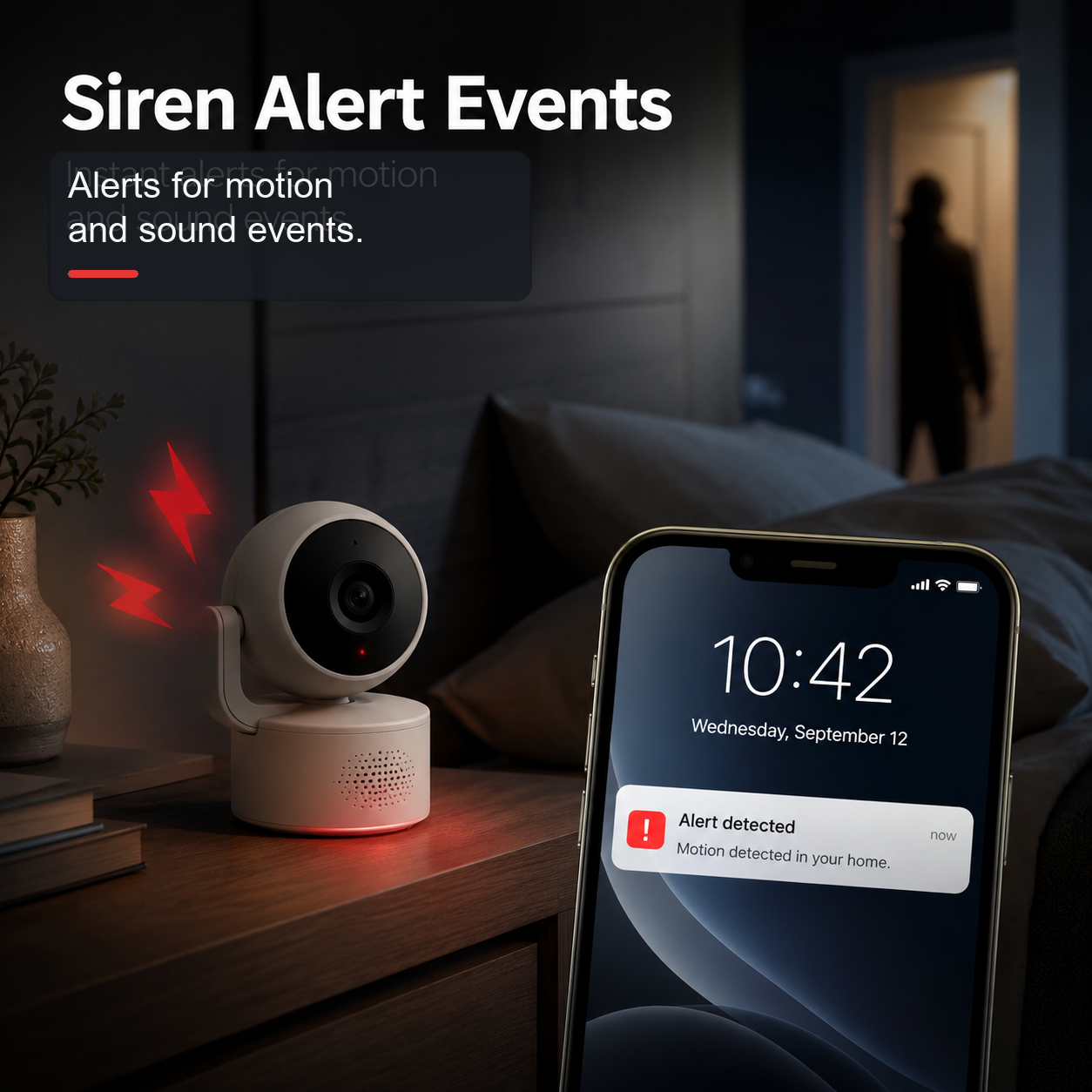 Siren alert events visual for motion and sound