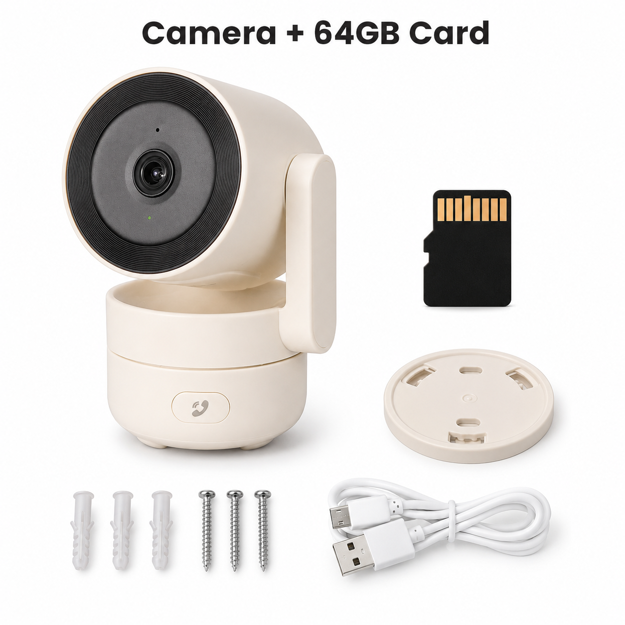 Studio packshot of camera kit with 64GB memory card