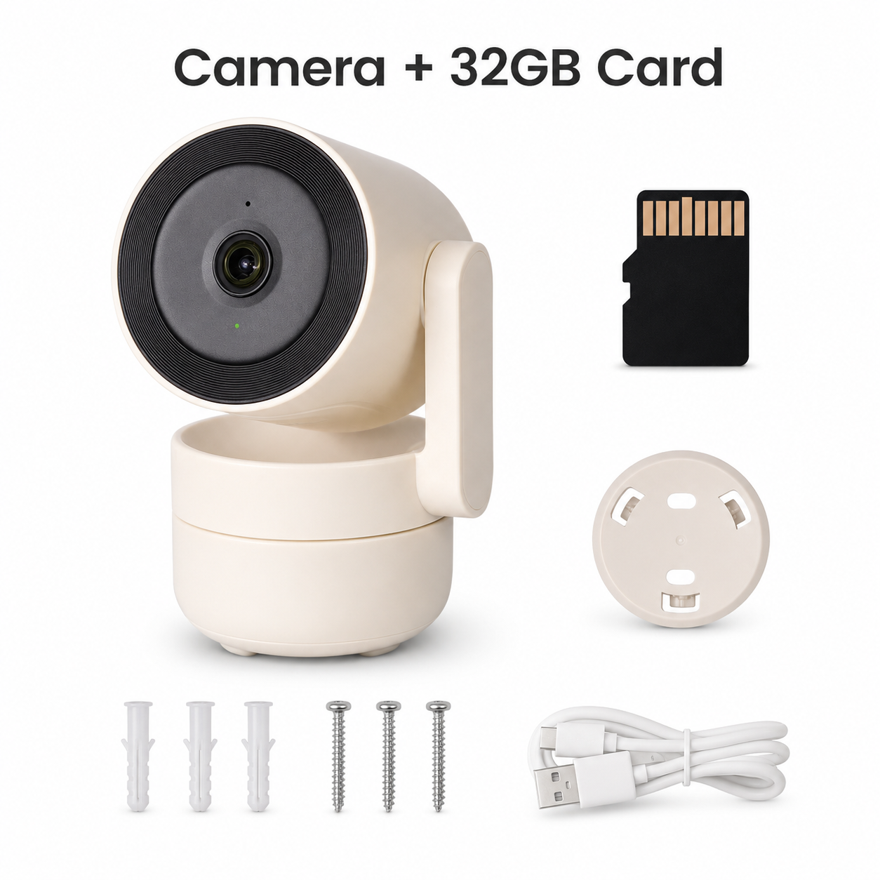Studio packshot of camera kit with 32GB memory card