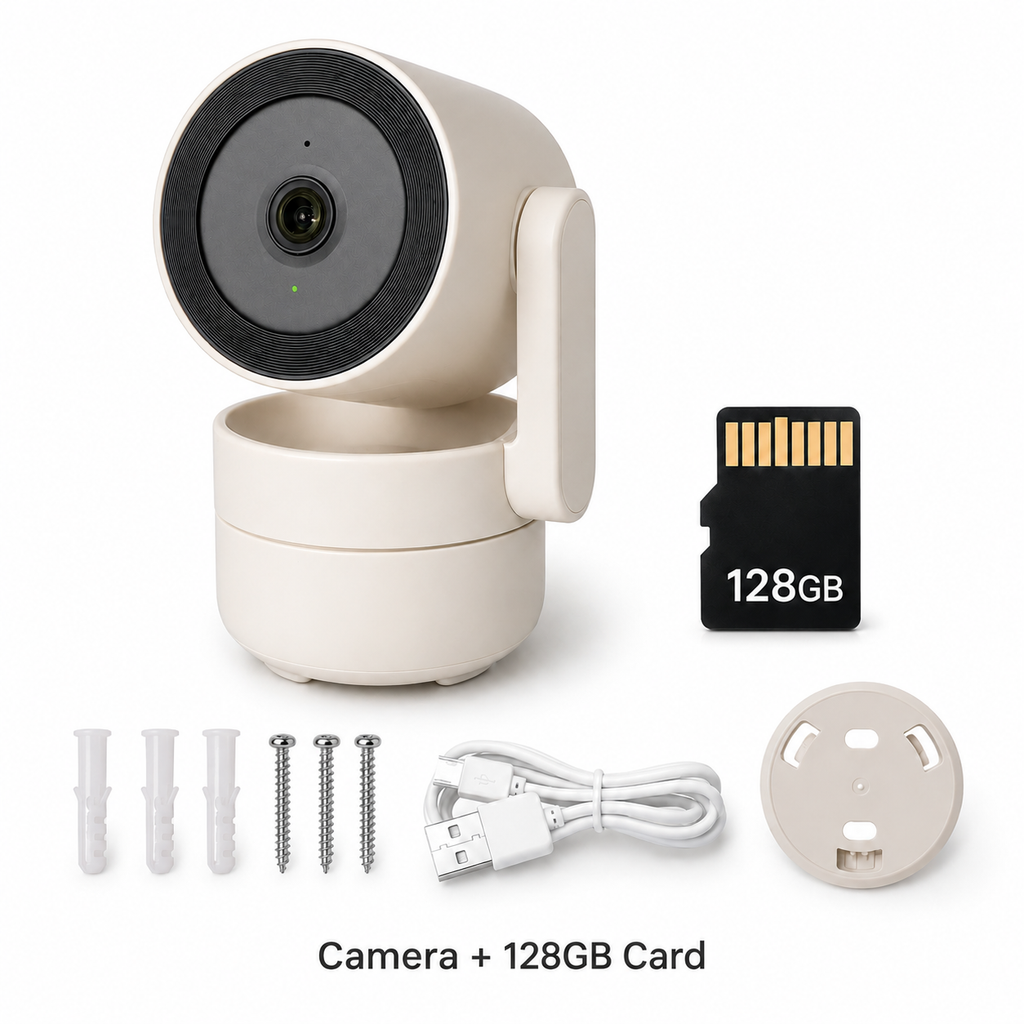 Studio packshot of camera kit with 128GB memory card