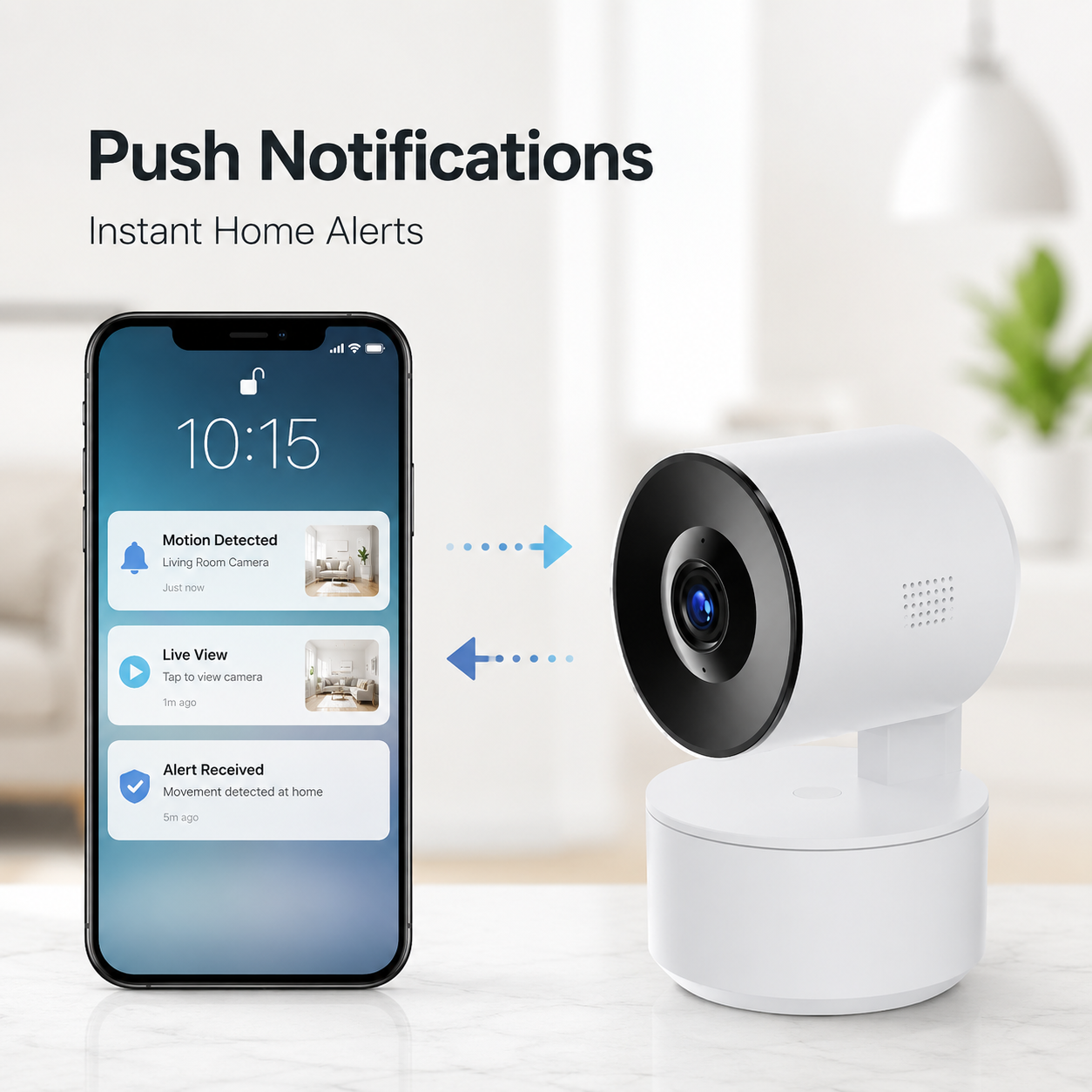 App push notification feature visual for WiFi PTZ camera