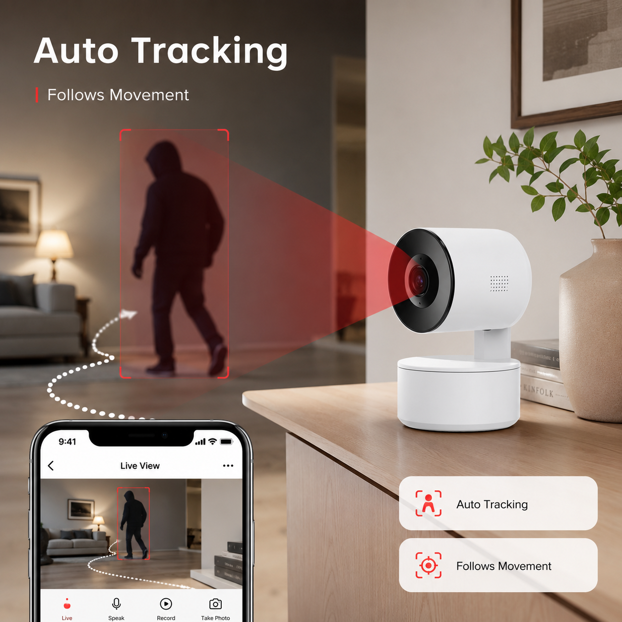 Automatic tracking feature visual for 1080p WiFi PTZ camera