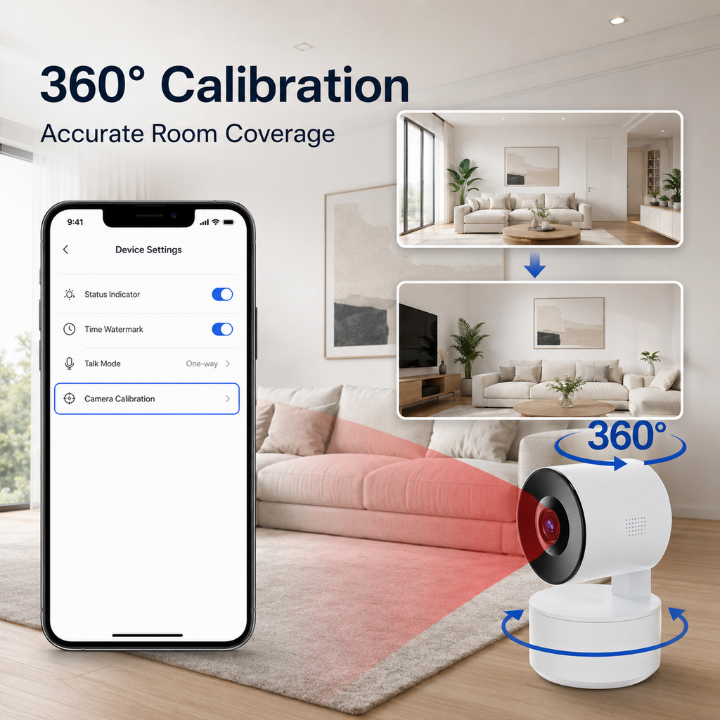 Camera calibration and 360 degree monitoring visual for PTZ camera