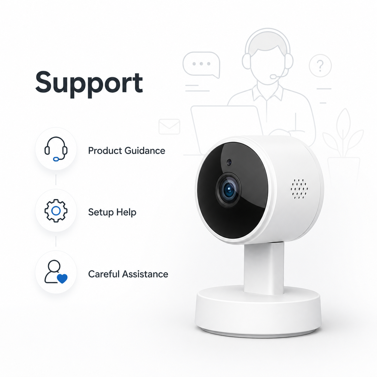 Neutral customer support visual for WiFi PTZ camera