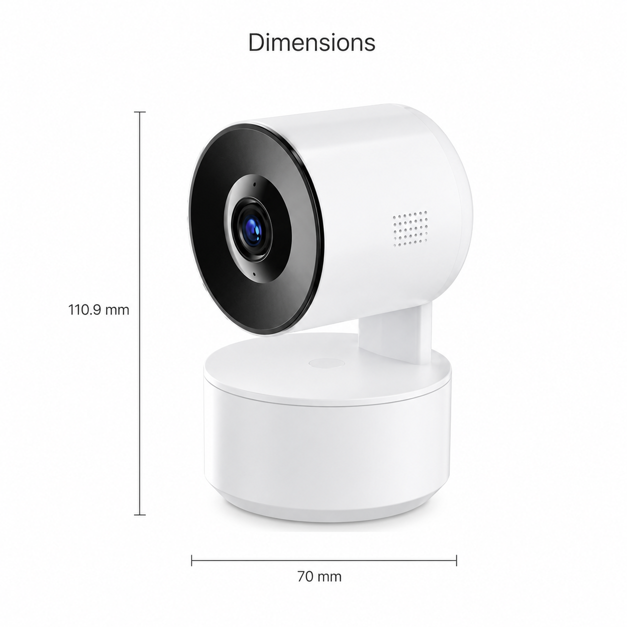 Dimension diagram of white PTZ indoor camera