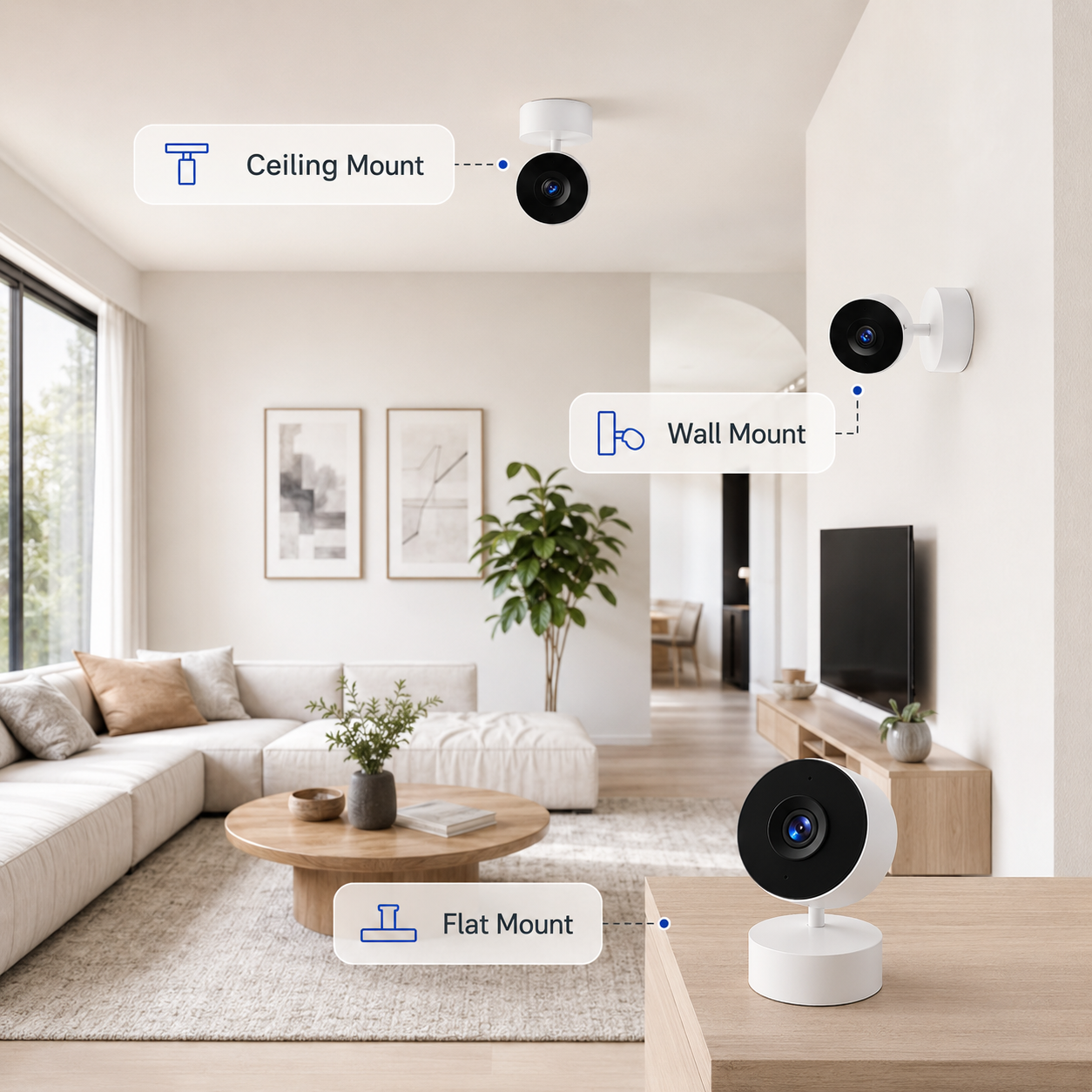 Installation options for white indoor PTZ camera